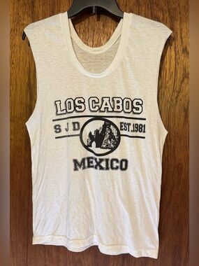 Los Cabos Mexico Graphic Muscle Tank - White with Black Print